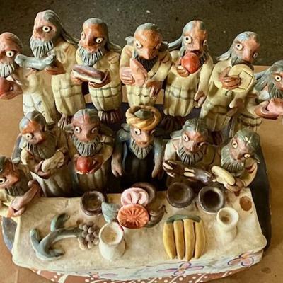 Mexican Folk Art Ceramic Sculpture Of The Last Supper