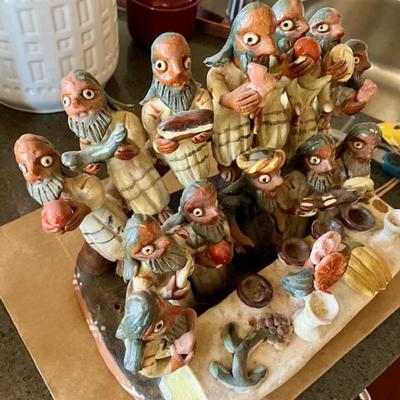 Mexican Folk Art Ceramic Sculpture Of The Last Supper