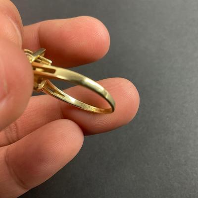 -88- GOLD | 14K Yellow Gold Tear Drop Blue Stone & Diamonds Ring | Marked