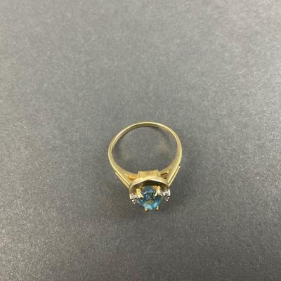 -88- GOLD | 14K Yellow Gold Tear Drop Blue Stone & Diamonds Ring | Marked