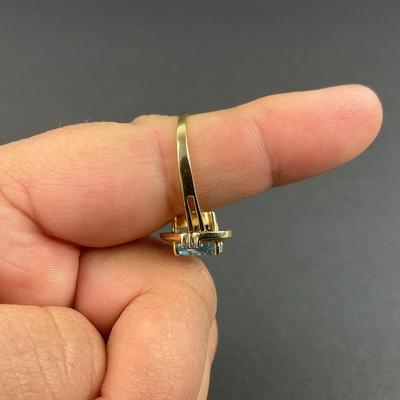 -88- GOLD | 14K Yellow Gold Tear Drop Blue Stone & Diamonds Ring | Marked