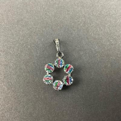 -90- SILVER | Sterling Art Deco Iris Glass Rainbow Pastel Pendant | Marked