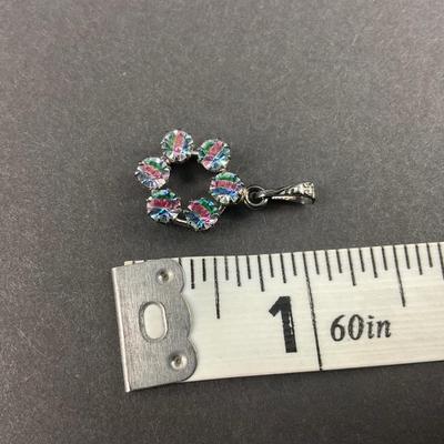 -90- SILVER | Sterling Art Deco Iris Glass Rainbow Pastel Pendant | Marked
