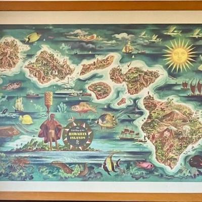 Map Of Hawaiian Islands Dole Pineapple 1950 Framed Print