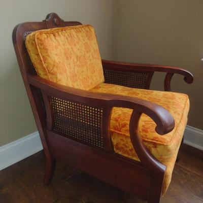 Antique Wooden Arm Chair with Cane Back and Sides