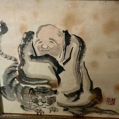 Vintage Asian Framed Watercolor