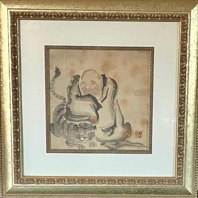 Vintage Asian Framed Watercolor