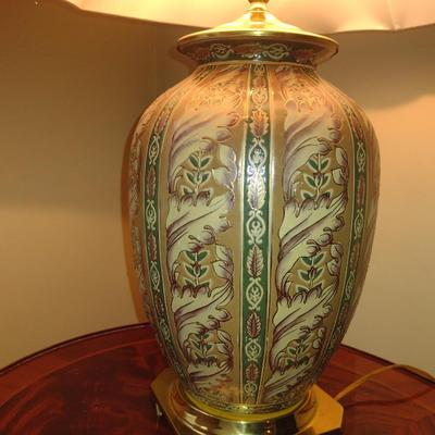 Painted Ceramic Table Top Lamp with Shade- Approx 26 1/4" Tall