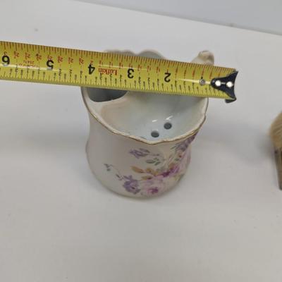 Old Spice After Shave Bottle Brass Brush Holder Stand Shaving Mug Hand Painted Nippon