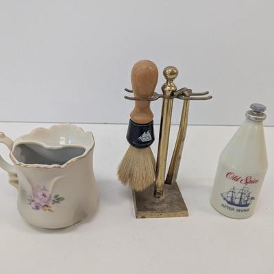 Old Spice After Shave Bottle Brass Brush Holder Stand Shaving Mug Hand Painted Nippon
