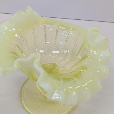 Vaseline Glass Ruffled Edge Pedestal Candy Dish Choice #1