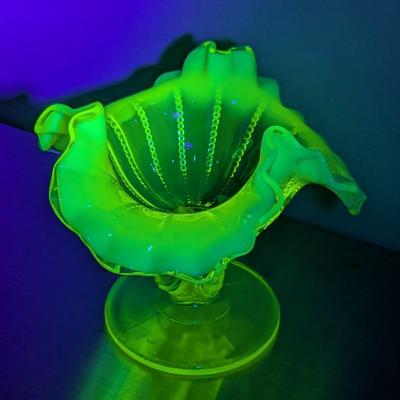 Vaseline Glass Ruffled Edge Pedestal Candy Dish Choice #1