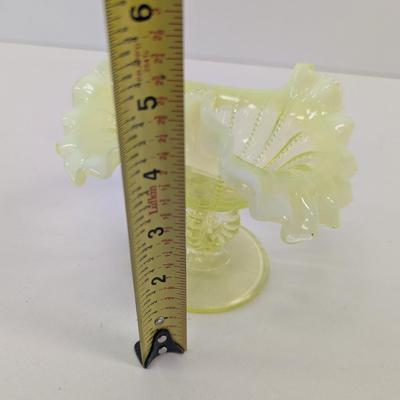 Vaseline Glass Ruffled Edge Pedestal Candy Dish Choice #1