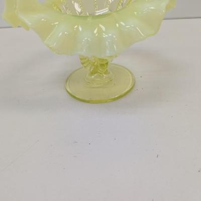 Vaseline Glass Ruffled Edge Pedestal Candy Dish Choice #2