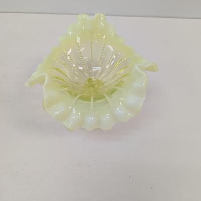Vaseline Glass Ruffled Edge Pedestal Candy Dish Choice #2