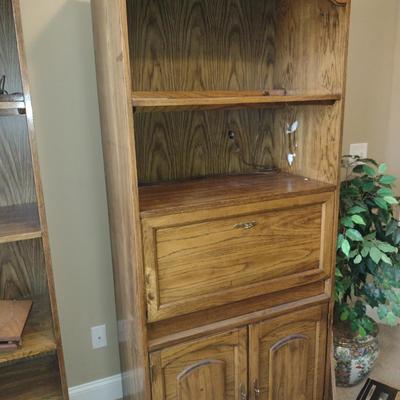 Wooden Lighted Bookcase with Enclosed Storage- Approx 32" Wide, 17" Deep, 75" Tall