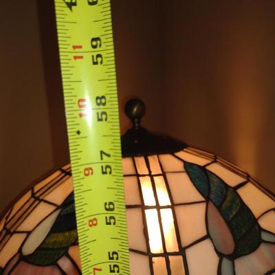 Metal Post Floor 3-Way Lamp with Stained Glass Hummingbird Design Shade- Approx 58" Tall