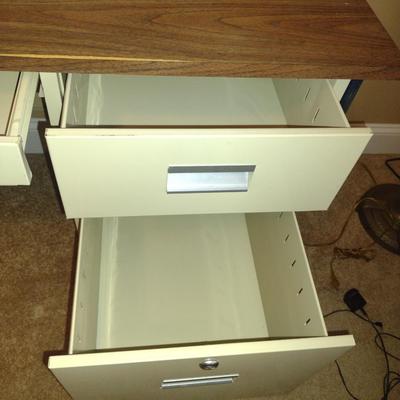 Metal Knee Hole Desk with Storage and Filing Drawers- Key Included- Approx 42" Wide, 19 3/4" Deep, 28 1/2" Tall