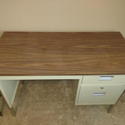 Metal Knee Hole Desk with Storage and Filing Drawers- Key Included- Approx 42" Wide, 19 3/4" Deep, 28 1/2" Tall