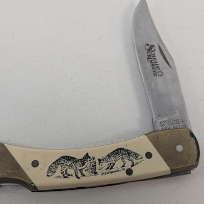 Schrade Scrimshaw Frank Giorgianni Folding Knife With Sheath