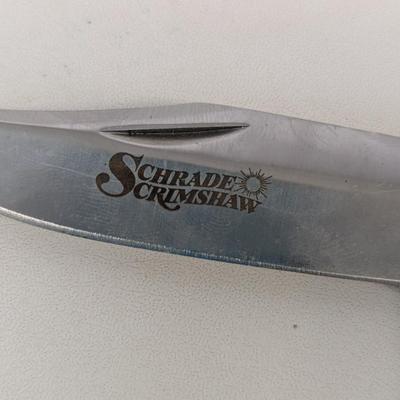 Schrade Scrimshaw Frank Giorgianni Folding Knife With Sheath