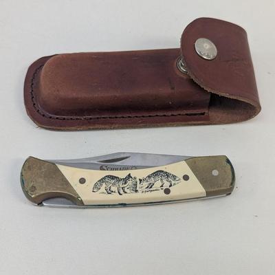 Schrade Scrimshaw Frank Giorgianni Folding Knife With Sheath