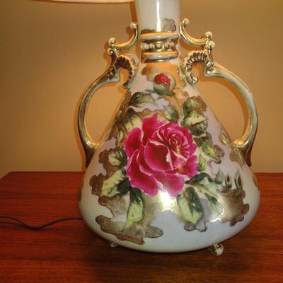 Hand Painted Ceramic Table Top 3-Way Lamp with Shade- Approx 21 1/2" Tall