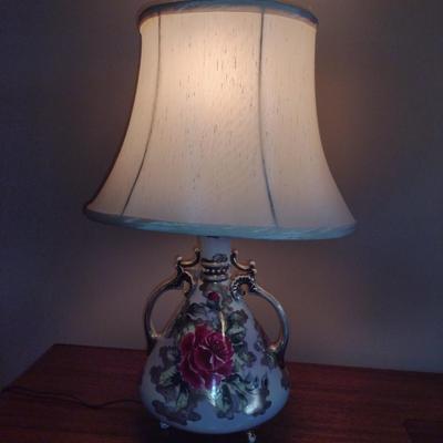 Hand Painted Ceramic Table Top 3-Way Lamp with Shade- Approx 21 1/2" Tall