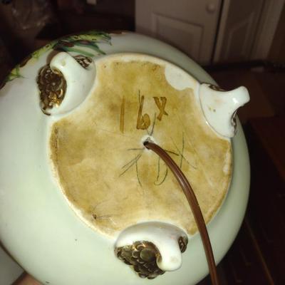 Hand Painted Ceramic Table Top 3-Way Lamp with Shade- Approx 21 1/2" Tall