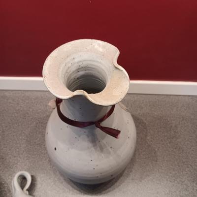 SIGNED CLAY BOTTLE WITH TOPPER AND SMALL CLAY BOWL