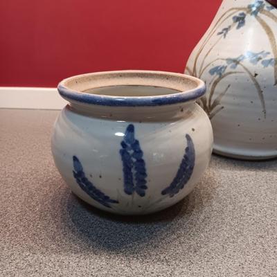 SIGNED CLAY BOTTLE WITH TOPPER AND SMALL CLAY BOWL