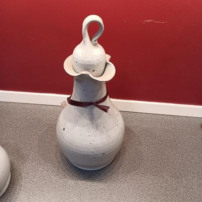 SIGNED CLAY BOTTLE WITH TOPPER AND SMALL CLAY BOWL