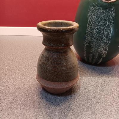 SIGNED CLAY VASES AND A SMALL BOWL