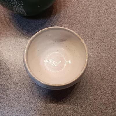 SIGNED CLAY VASES AND A SMALL BOWL