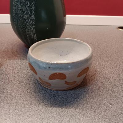 SIGNED CLAY VASES AND A SMALL BOWL