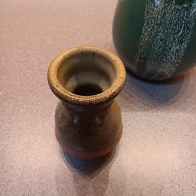 SIGNED CLAY VASES AND A SMALL BOWL