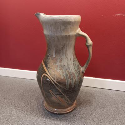 SIGNED CLAY PITCHER AND GLASS JUICER