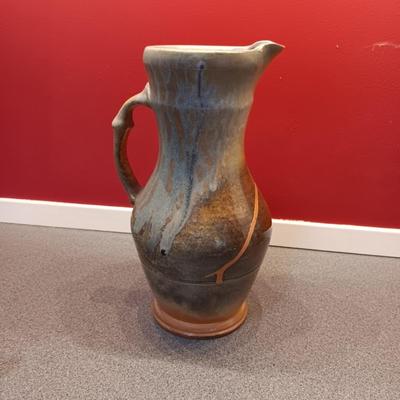 SIGNED CLAY PITCHER AND GLASS JUICER