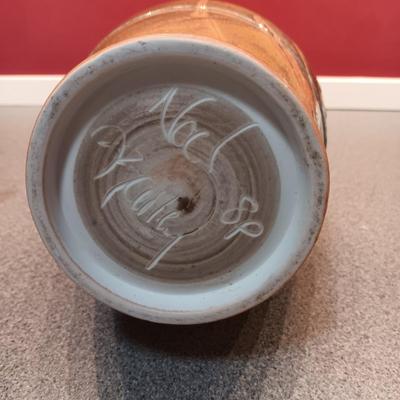 SIGNED CLAY PITCHER AND GLASS JUICER