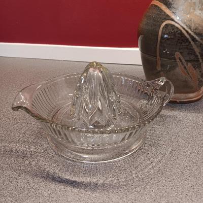 SIGNED CLAY PITCHER AND GLASS JUICER