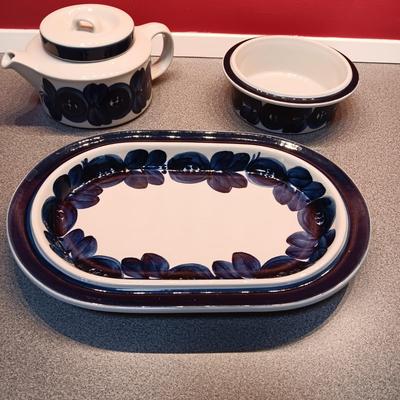 3 BLUE AND WHITE SERVING PIECES FROM ARABIA FINLAND
