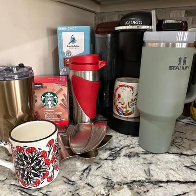 Kitchen lot 22 - Keurig Coffee, Tea, Cups + Stanley Insulated Cup