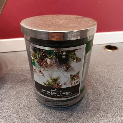 PINECONE PITCHER AND 2 JAR CANDLES