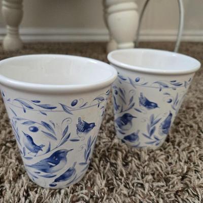 Blue and white planters