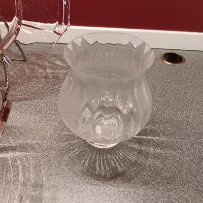 PINK DEPRESSION GLASS BOWL AND PLATE, CRYSTAL BUTTER DISH AND LENOX VASE