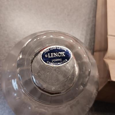 PINK DEPRESSION GLASS BOWL AND PLATE, CRYSTAL BUTTER DISH AND LENOX VASE