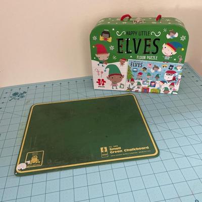 Chalk board and puzzle