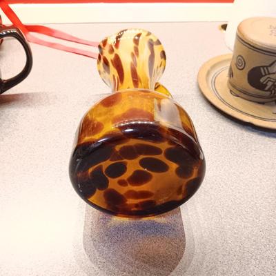 PORCELAIN TEAPOT WITH A WRAP, CLAY MUG AND PLATE PLUS MARBLED GLASS PITCHER