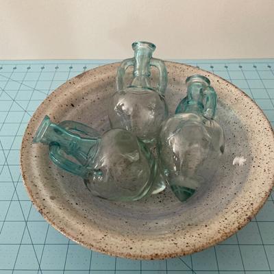 Ceramic bowl and glass vessels