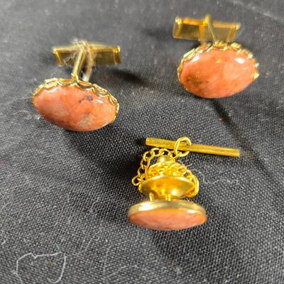Semi=Precious Stone Cuff Links & Tie Pin